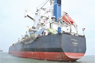 Stella L ship from which 640 MT PDS rice was seized at Kakinada port in Andhra Pradesh. The rice was seized by District Collector Shan Mohan