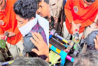 MUKKAM FIRE FORCE rescue operations  മുക്കം അഗ്നി രക്ഷാസേന  STUDENT HAND STUCK IN JUICE MACHINE  ജ്യൂസ് യന്ത്രത്തിൽ കൈ കുടുങ്ങി