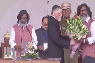 jmm-executive-president-hemant-soren-takes-oath-as-the-14th-chief-minister-of-jharkhand-in-ranchi