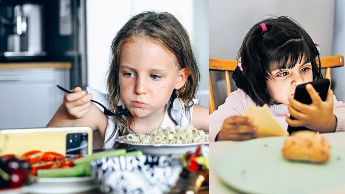 kids using phone while eating