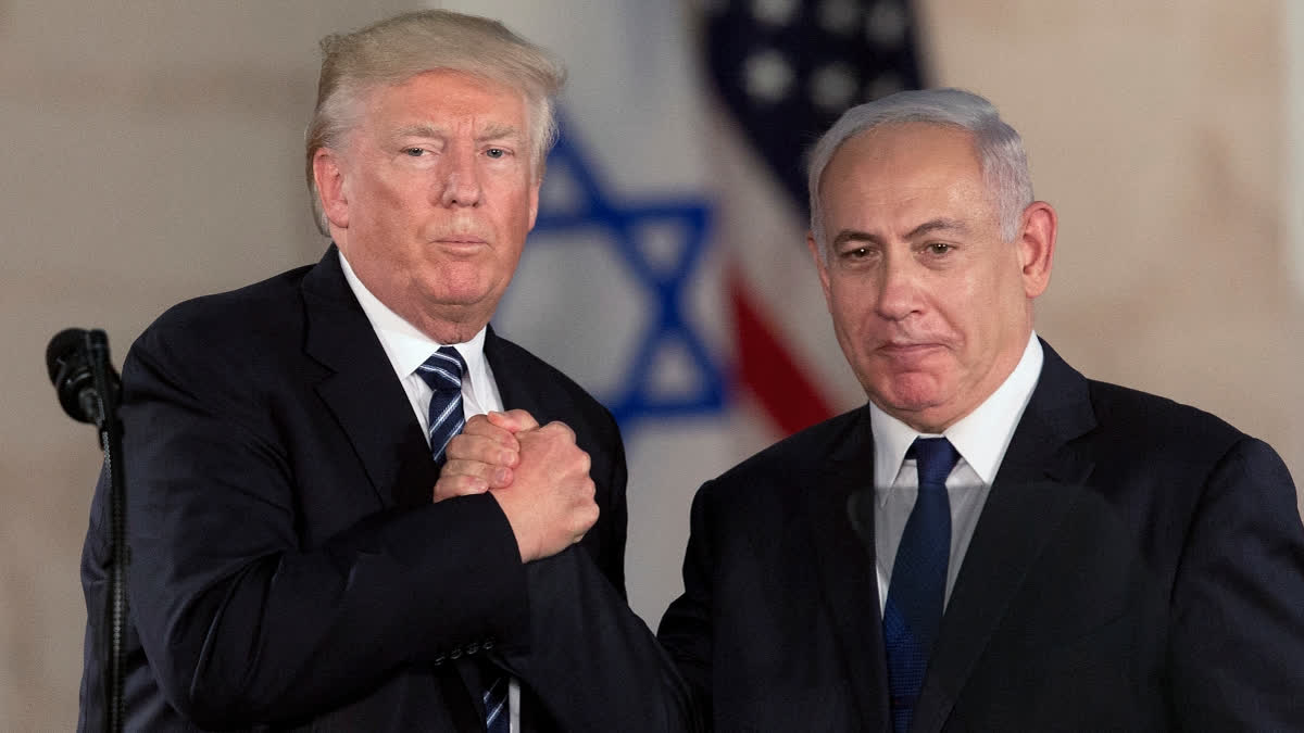 FILE - President Donald Trump and Israeli Prime Minister Benjamin Netanyahu shake hands at The Israel Museum in Jerusalem, May 23, 2017.