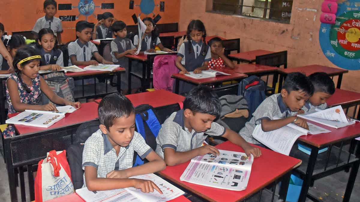 Students attend their class in Nagpur, Maharashtra