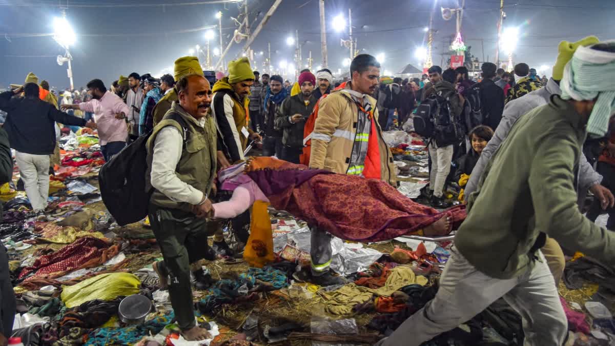 Rescue operation underway after a stampede during the ongoing 'Maha Kumbh Mela' festival on Mauni Amavasya in Prayagraj