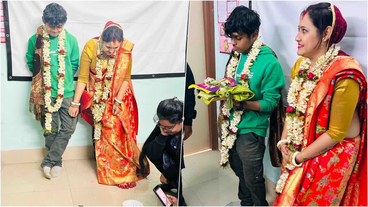 female professor and student performs wedding ritual at classroom in nadia university west bengal