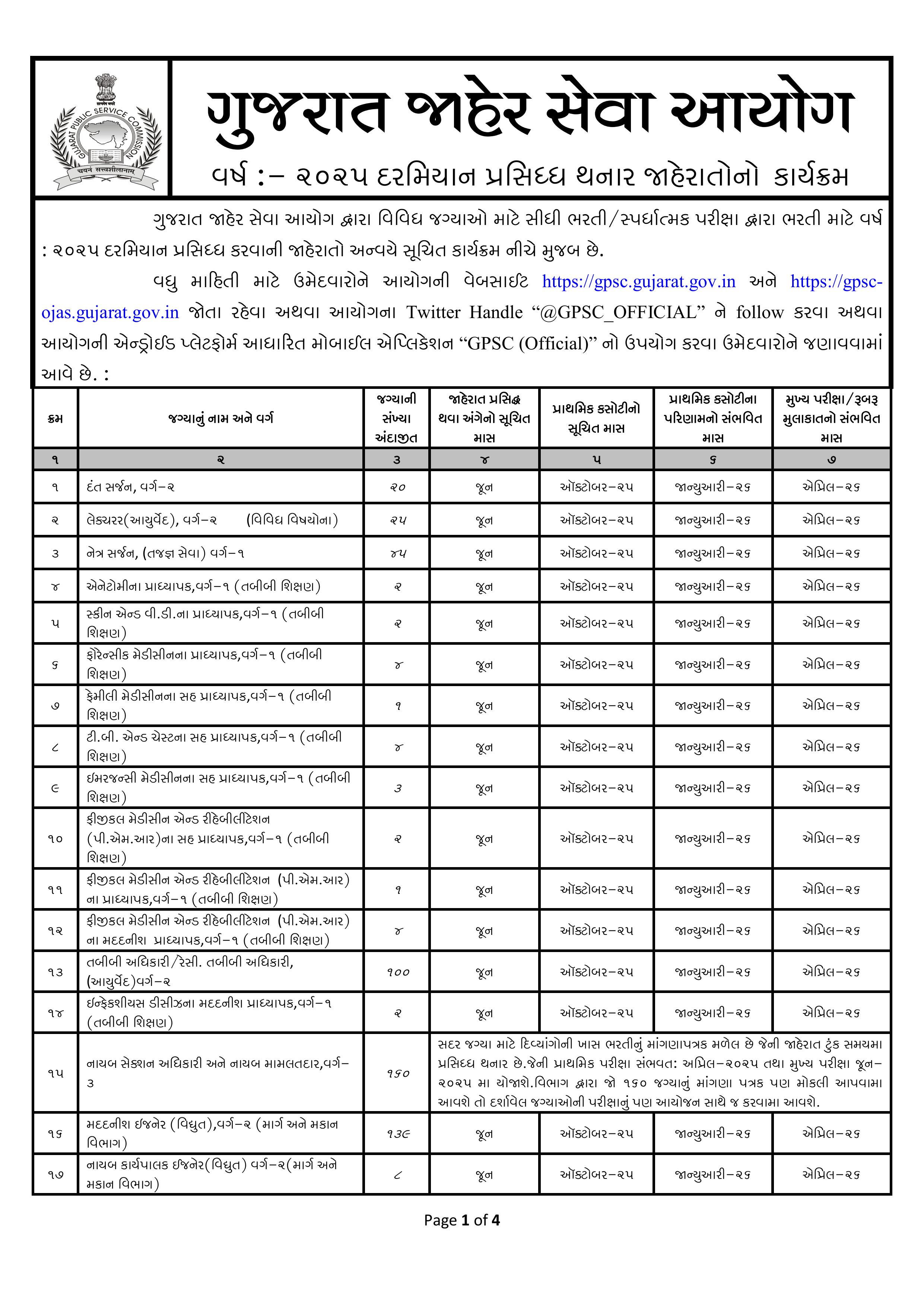 GPSCનું ભરતી કેલેન્ડર જાહેર