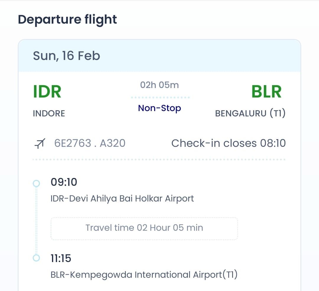 5th flight indore to bengaluru