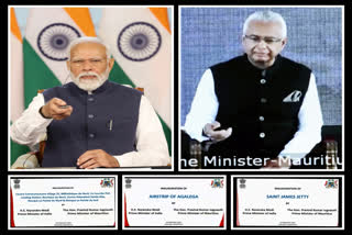 Prime Minister Narendra Modi and his Mauritian counterpart Pravind Jugnauth jointly inaugurate several India-assisted development projects at the Agalega Island in Mauritius, via a video conference, on Thursday, Feb. 29, 2024.(IANS)