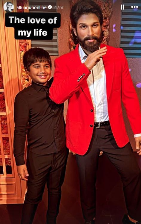 Allu Arjun's son Allu Ayaan with his wax statue at Madame Tussauds Museum in Dubai