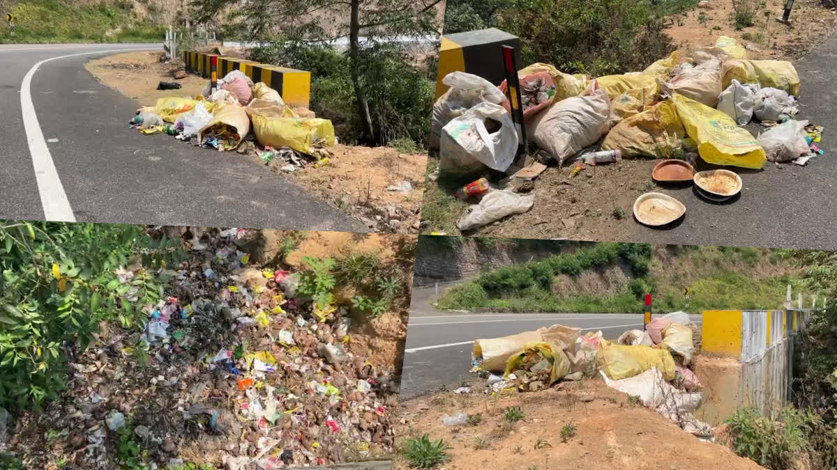 WASTE DUMPING IDUKKI  KOCHI DHANUSHKODI NATIONAL HIGHWAY  ഇടുക്കിയില്‍ മാലിന്യം  കൊച്ചി ധനുഷ്‌കോടി ദേശീയപാത