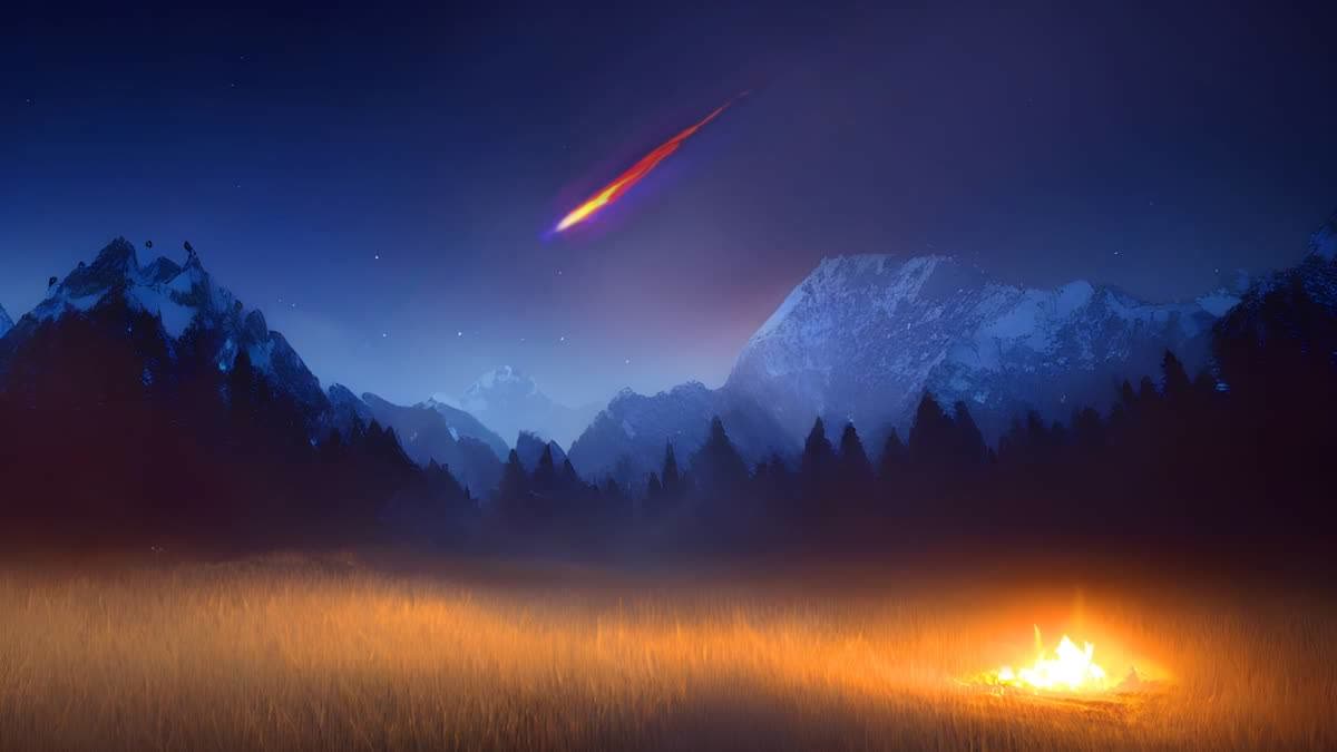 Meteor or Mysterious Light Falls from Night Sky in Balmer, Probe On