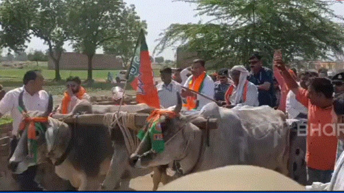 बैलगाड़ी पर बीजेपी प्रत्याशी