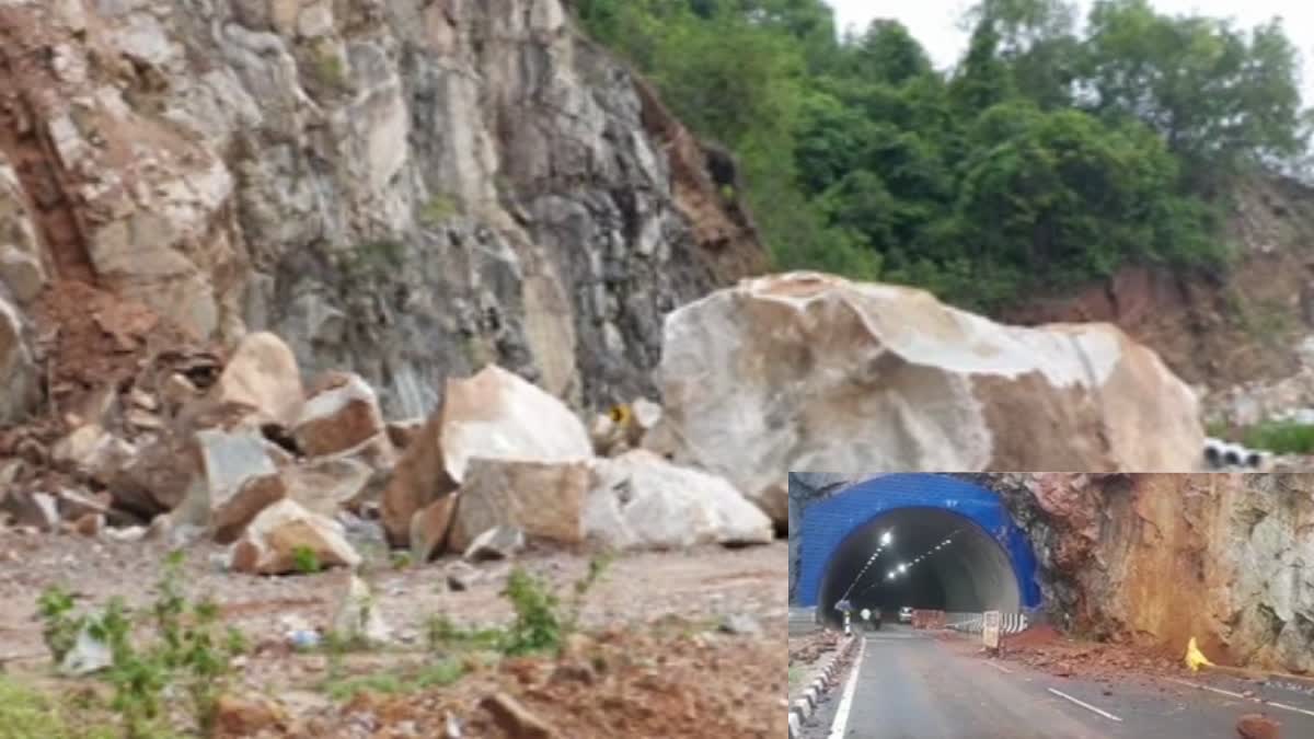 Rocks collapsing from hills due to rain