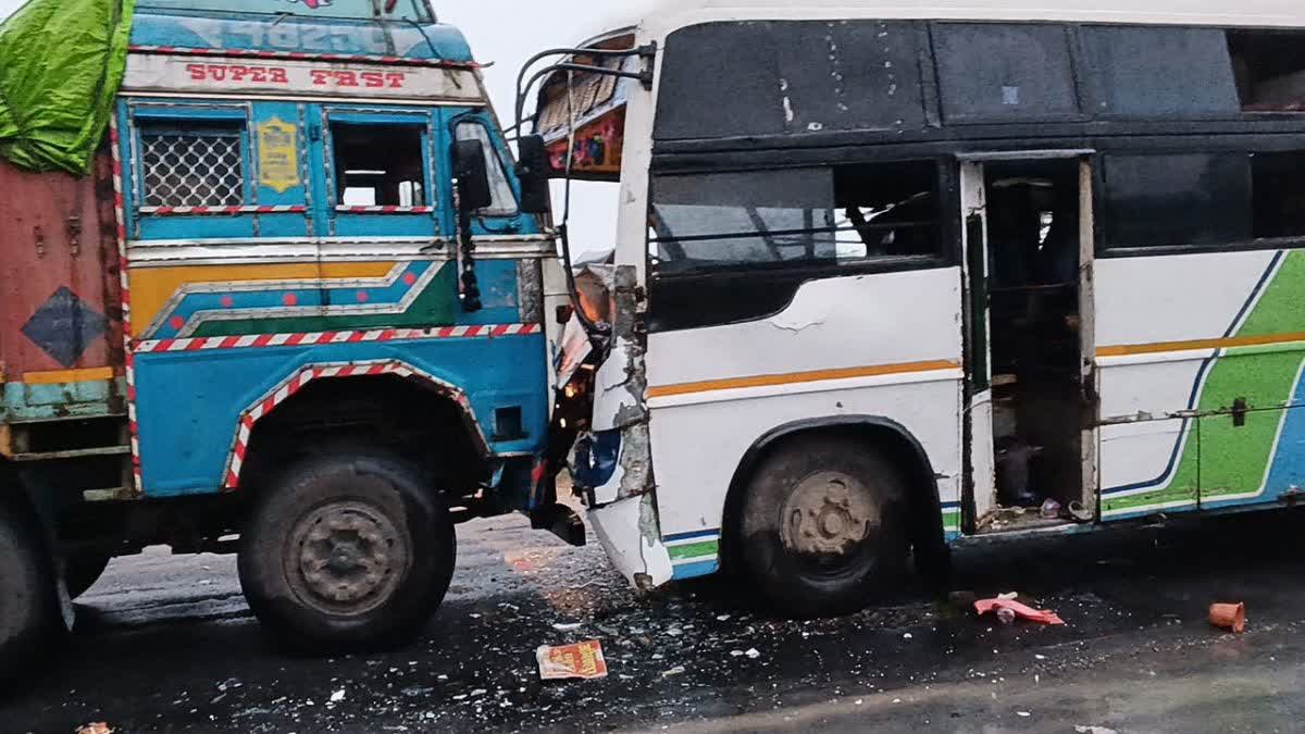 Passenger Bus and truck collide
