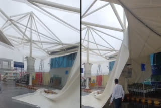 RAJKOT AIRPORT TERMINAL  AIRPORT CANOPY COLLAPSED  രാജ്‌കോട്ട് വിമാനത്താവളം  വിമാനത്താവളത്തിലെ മേല്‍ക്കൂര