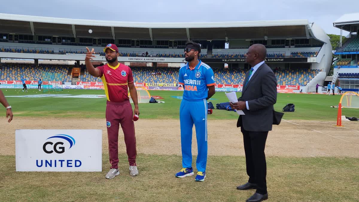 IND vs WI  West indies vs India toss report  West indies vs India 2nd ODI  Rohit sharma  Shai Hope  ഇന്ത്യ vs വെസ്റ്റ് ഇന്‍ഡീസ്  രോഹിത് ശര്‍മ  ഷായ്‌ ഹോപ്  ഇന്ത്യ vs വെസ്റ്റ് ഇന്‍ഡീസ് ടോസ് റിപ്പോര്‍ട്ട്  Kensington Oval  കെന്‍സിങ്ടണ്‍ ഓവല്‍  sanju samson  സഞ്‌ജു സാംസണ്‍  Hardik pandya  ഹാര്‍ദിക് പാണ്ഡ്യ