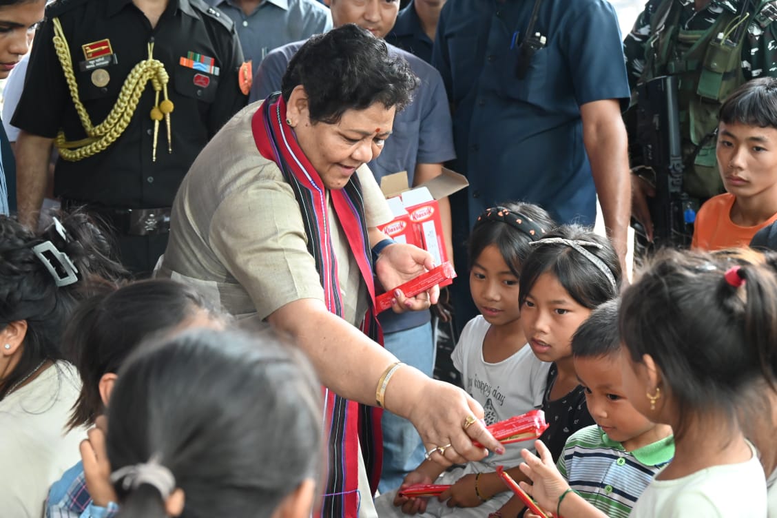 Governor Anusuiya Uikey meets people in relief camp  in Churachandpur