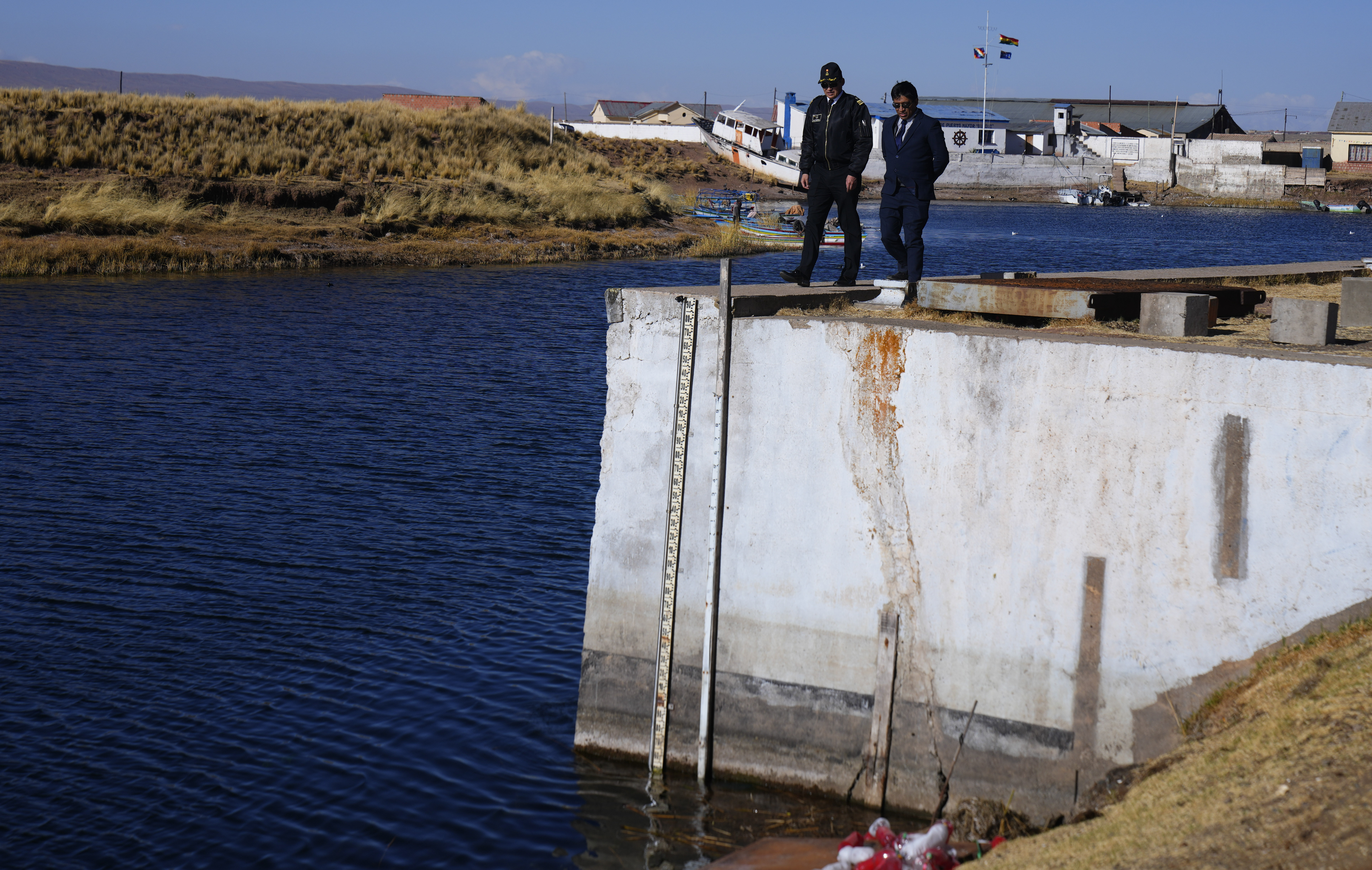 The lake's low water level is having a direct impact on the local flora and fauna and is affecting local communities that rely on the natural border between Peru and Bolivia for their livelihood.