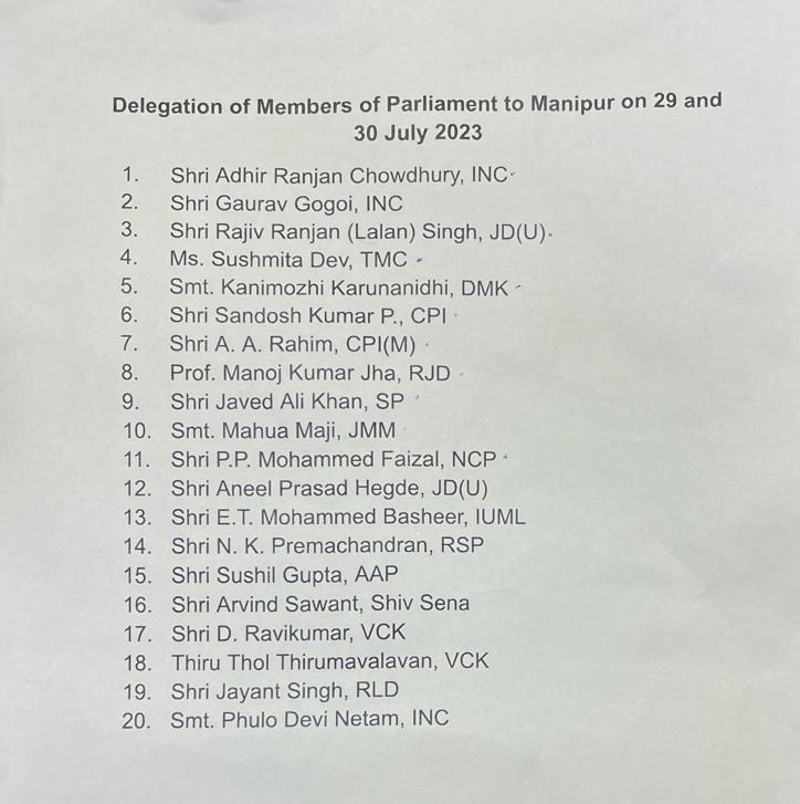 'इंडिया' के प्रतिनिधिमंडल में शामिल 20 सांसदों की सूची