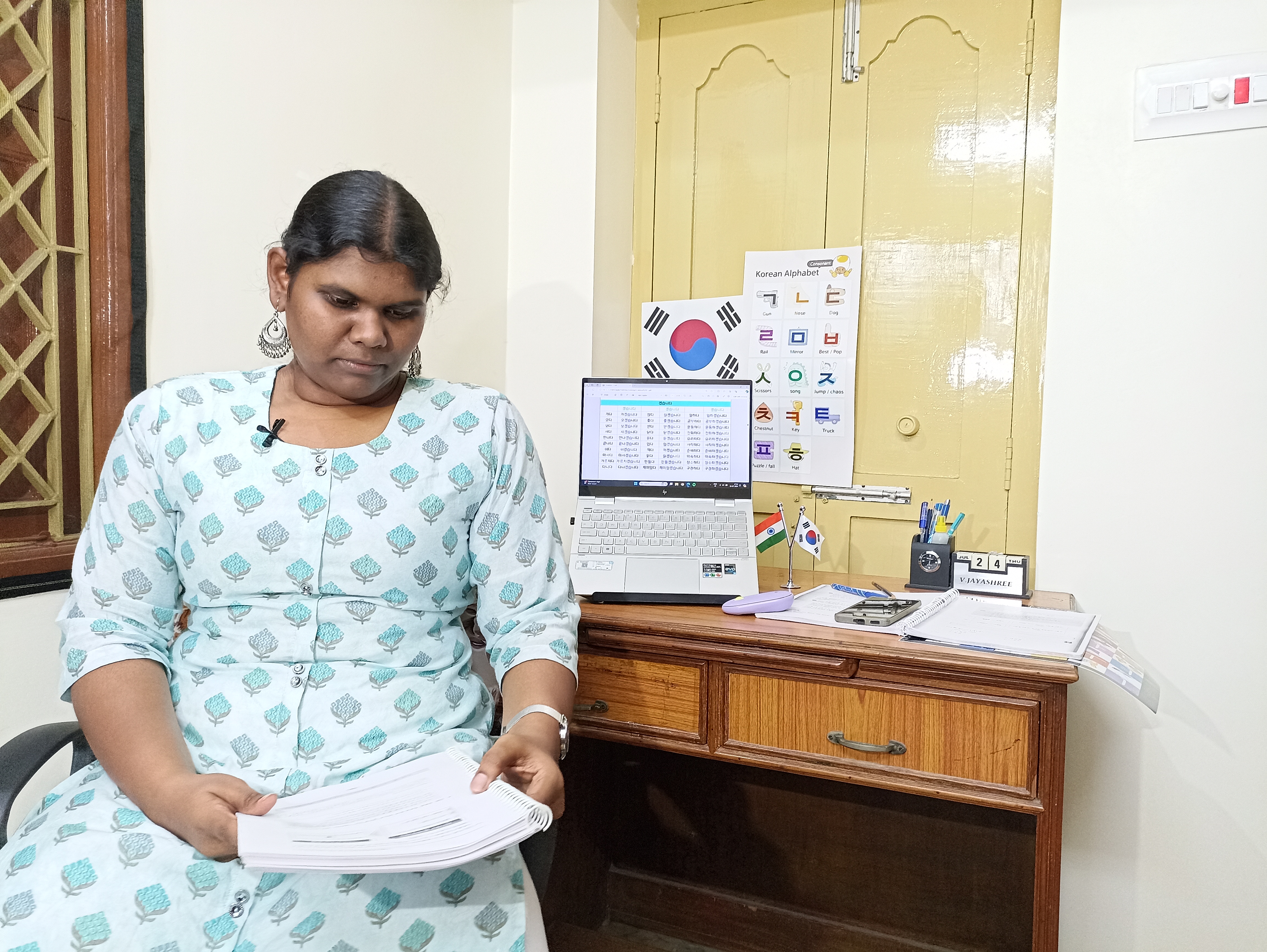 Tamil Woman Teaching Korean Language