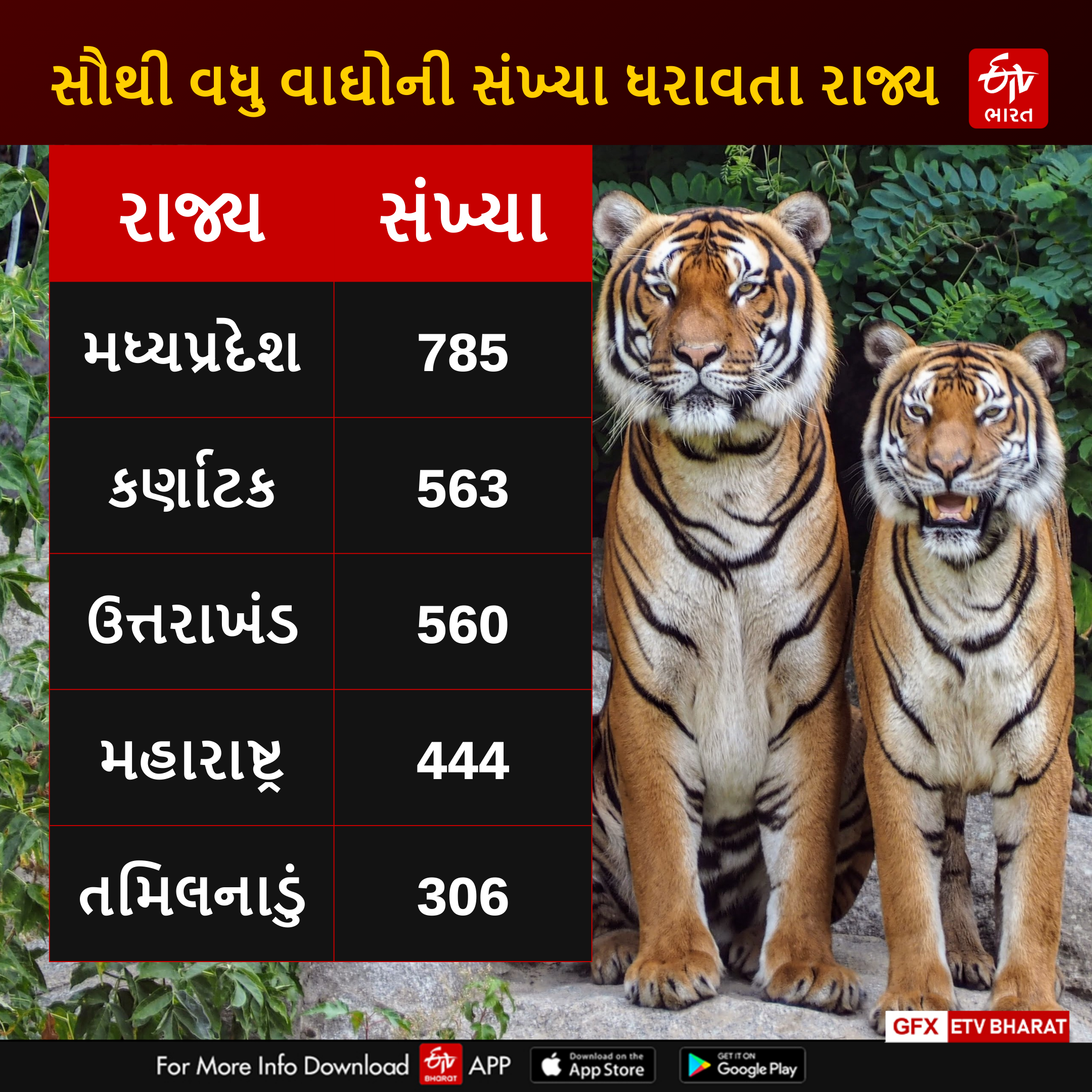 રાજ્યોમાં વાઘોની સંખ્યા