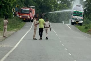 एलपीजी गैस के टैंकर से लीकेज