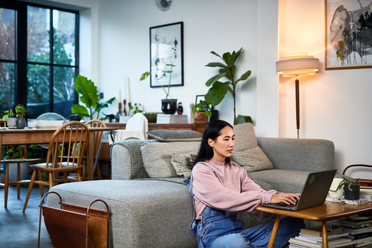 Woman working out of a spacious home