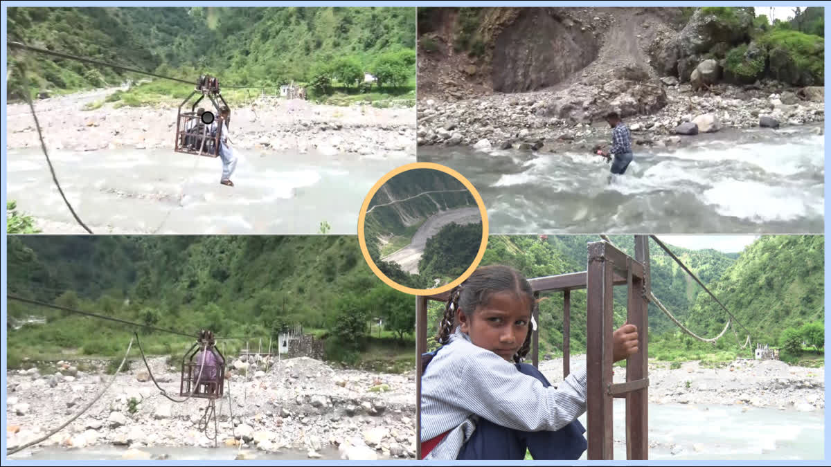 People Use Ropeway to Cross River