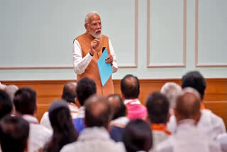 File - PM Narendra Modi addresses National Democratic Alliance (NDA) leaders.