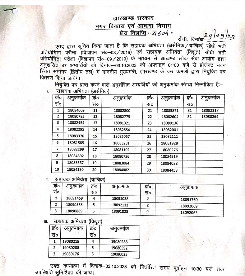 Appointment letters to assistant engineers