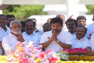 Udayanidhi Stalin paid tributes to Periyar, Annadurai and Karunanidhi at their memorials here on Sunday after being elevated to Deputy Chief Minister's post here on Sunday.