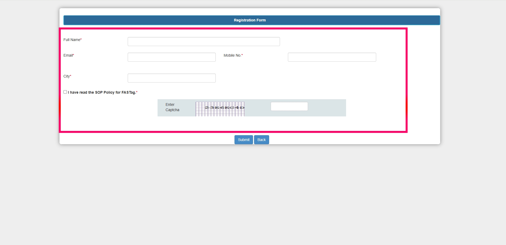 Registration form