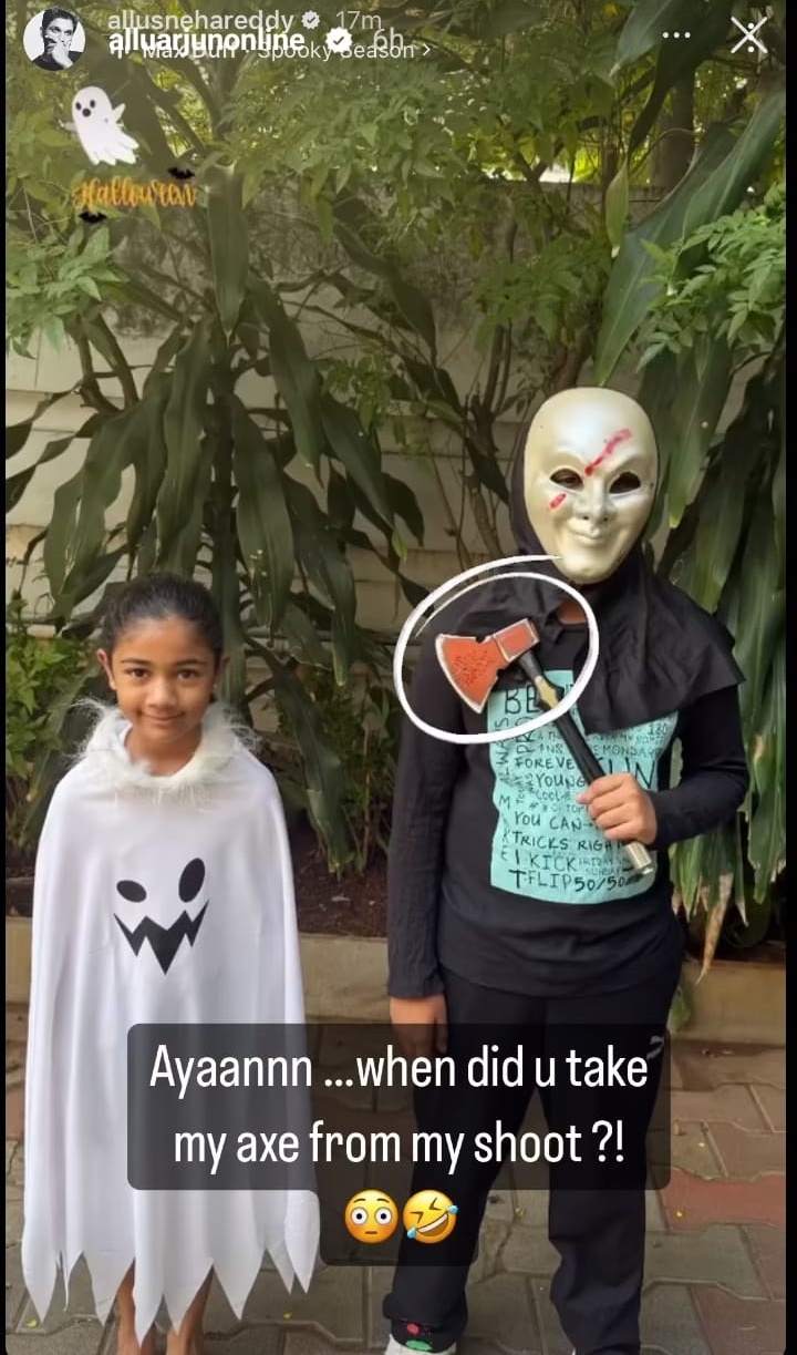 Allu Arjun's Son Ayaan Takes Pushpa's Axe To Complete His Halloween Getup - Pic Inside