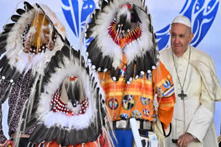 Pope Francis meets with Indigenous leaders at Muskwa Park in Maskwacis, Alberta, Canada, on July 25, 2022.