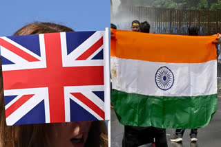 UK flag (left) and Indian flag (right)