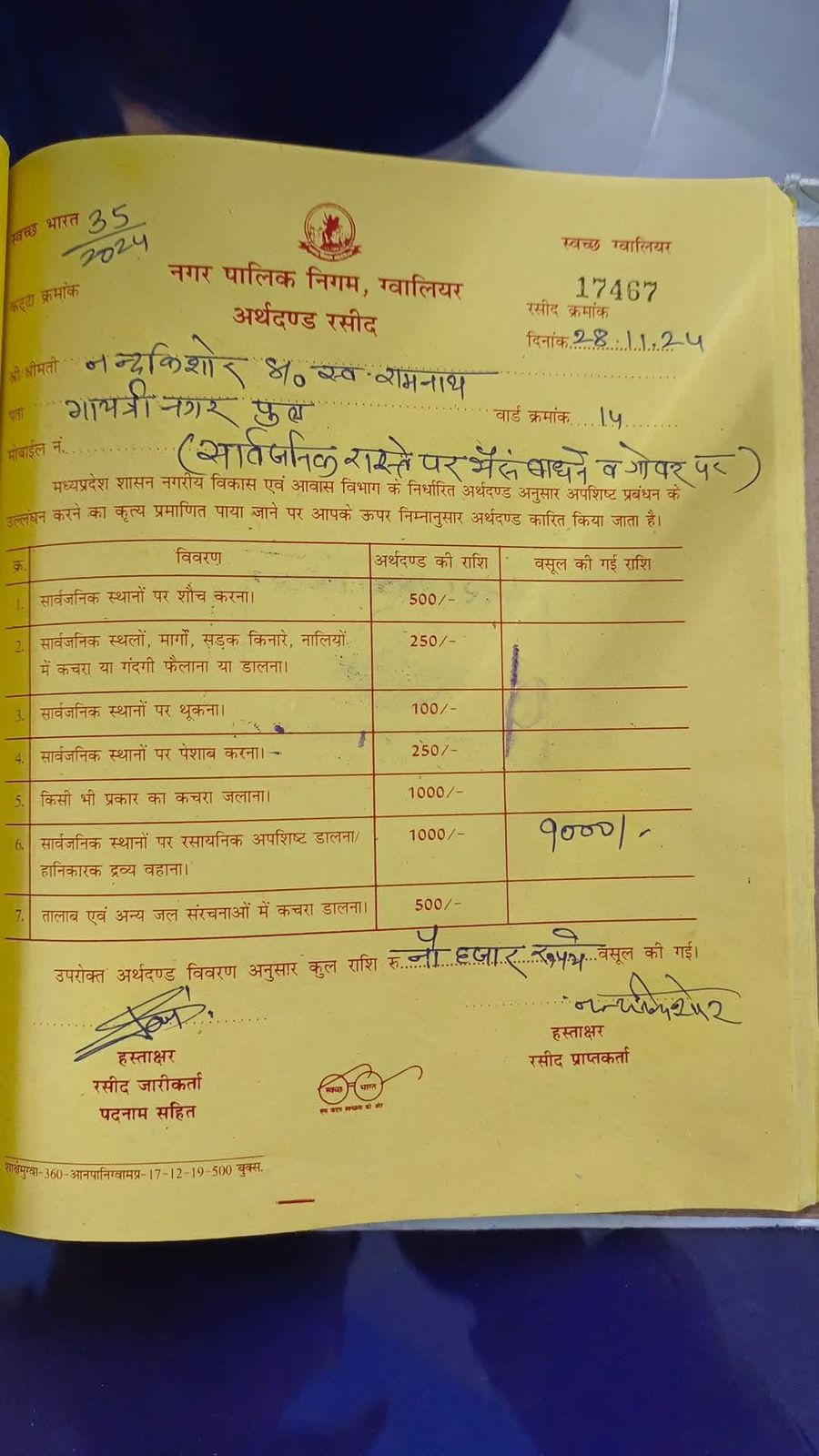 Gwalior Buffalo owner fined 9000 Rupees