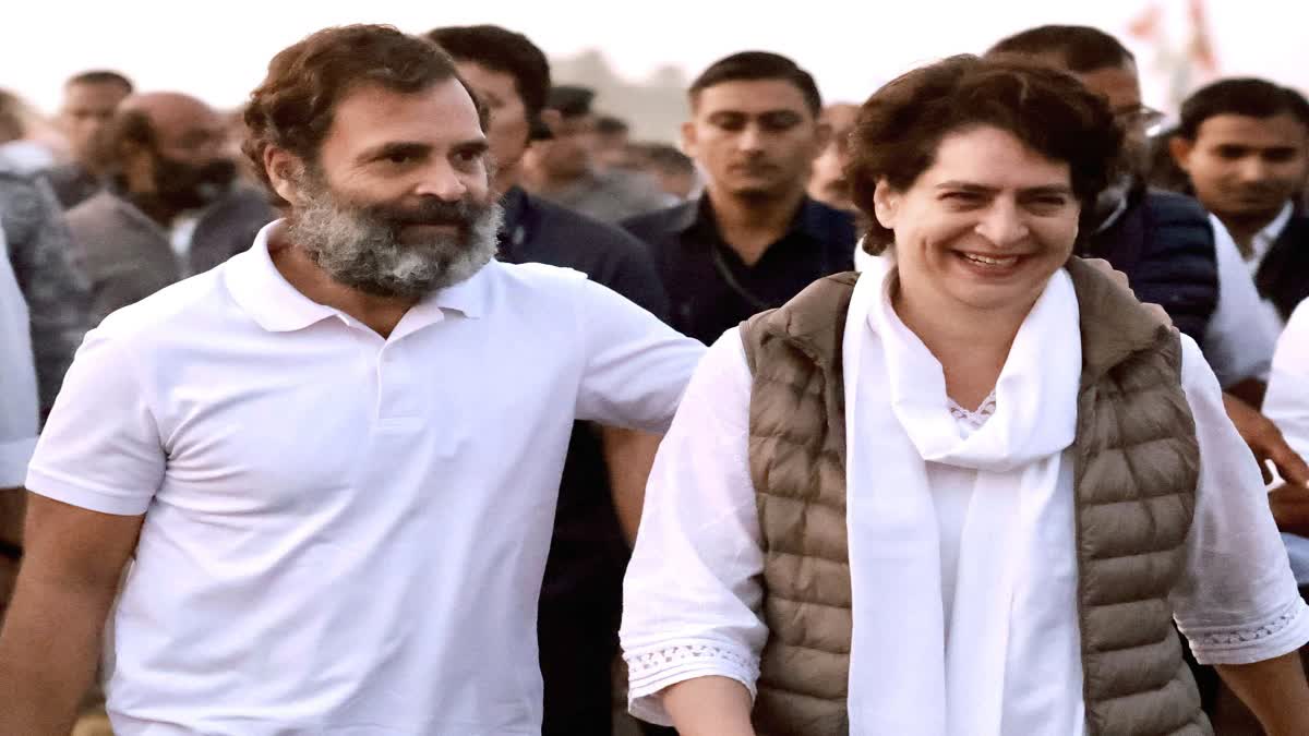 Rahul Gandhi and Priyanka Gandhi during Congress' Bharat Jodo Yatra in Khandwa, Madhya Pradesh