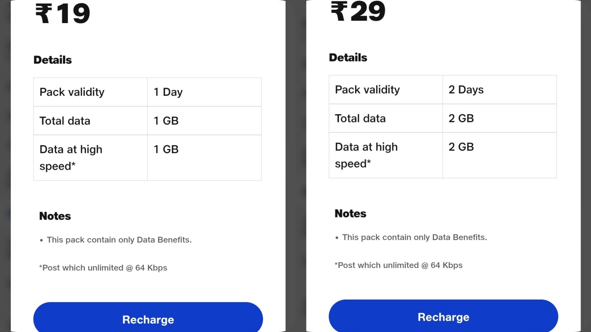 JIO 19 AND 29 RS VALIDITY