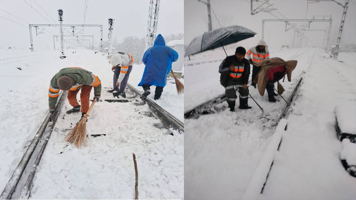 Railways workers during track clearance