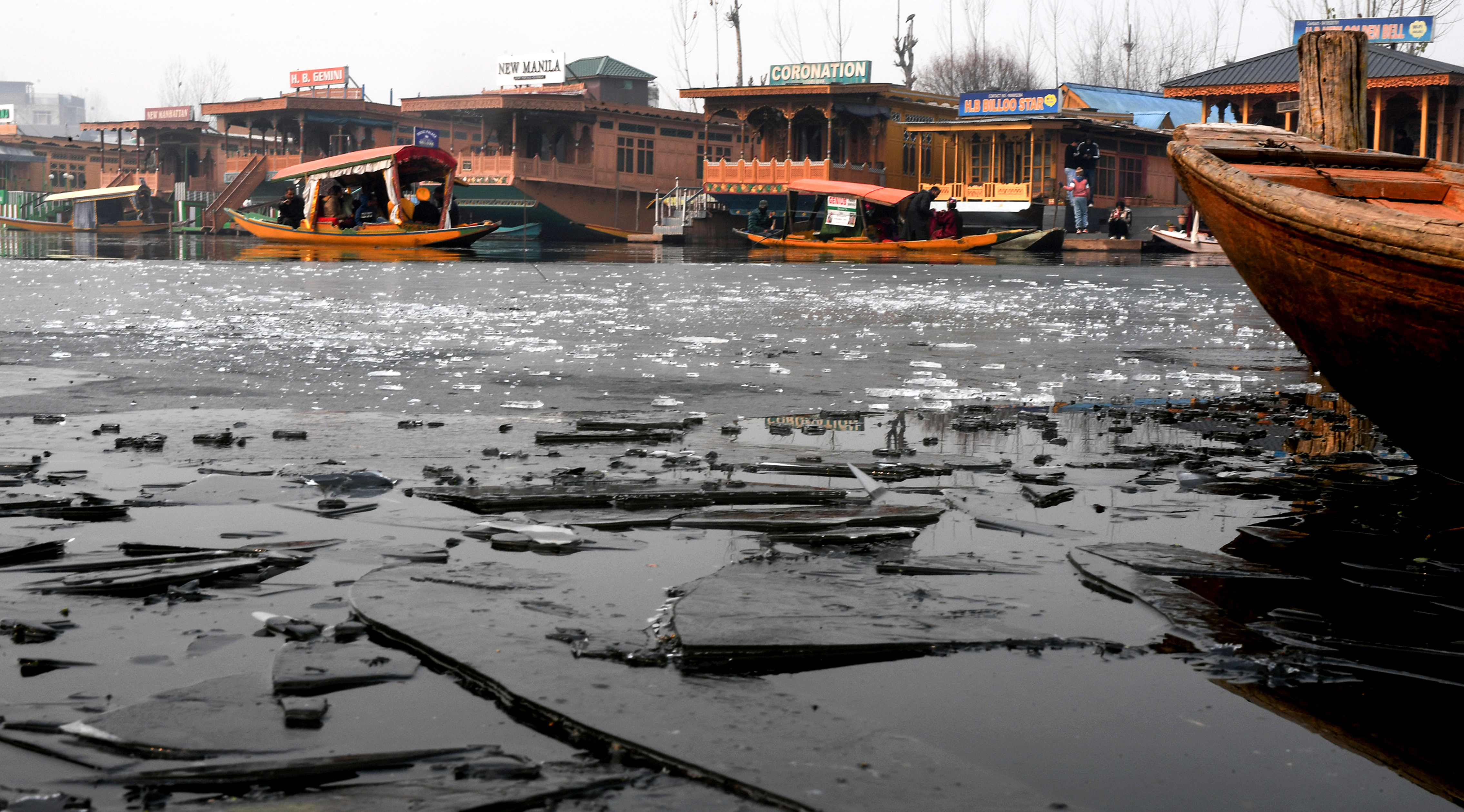 A frozen part of Dal lake in Srinagar