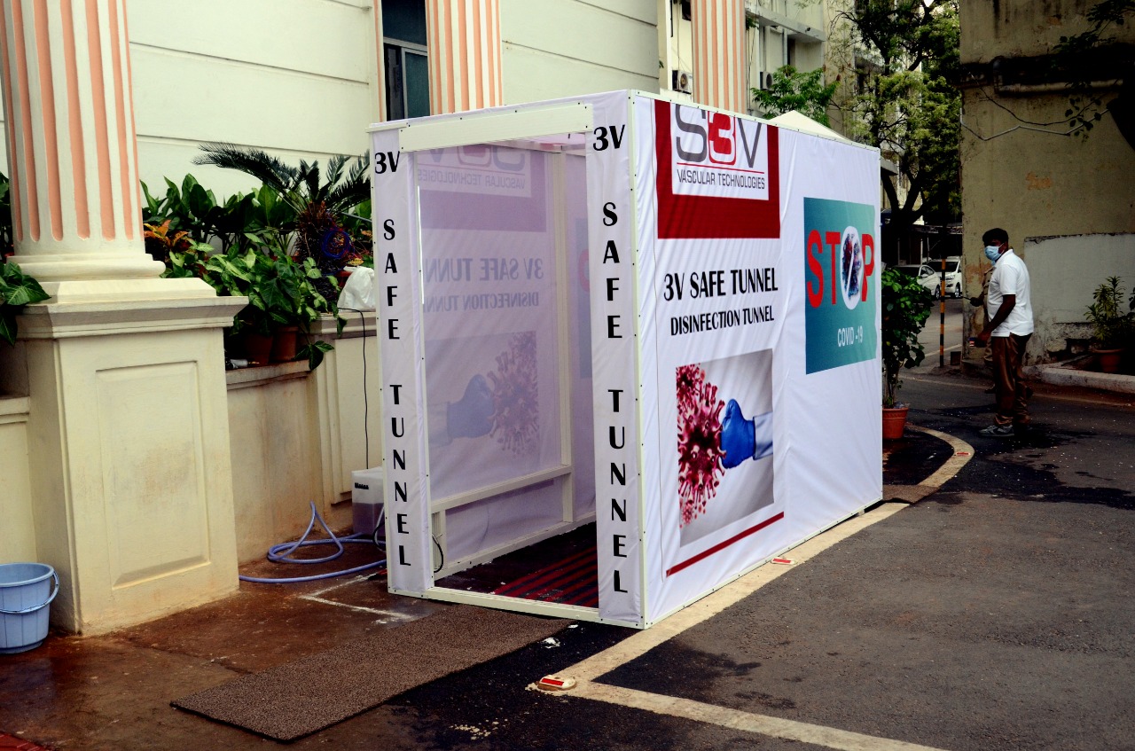 Disinfectant tunnel installed at Telangana DGP office