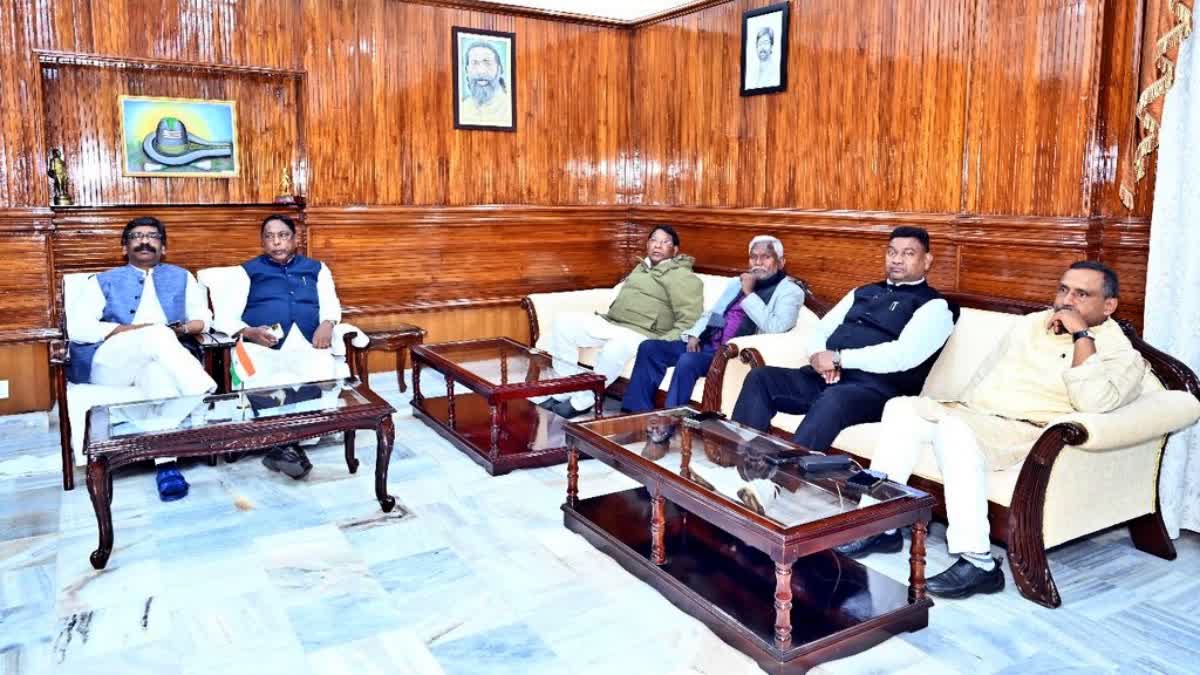 Amidst suspense about his whereabouts, Jharkhand Chief Minister Hemant Soren has reached his official residence in Ranchi, a source in the CMO said on Tuesday.          He is currently chairing a meeting of the ruling alliance MLAs at the CM House to discuss the present political situation in the state.