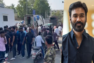 Traffic in the bustling and surrounding areas of Alibiri in Tirupati was disrupted as actor Dhanush and his film crew arrived in the holy city for the shoot of his upcoming film. A large crowd had gathered to see the star and the shooting, causing a traffic gridlock on the narrow Hare Rama Hare Krishna road on Tuesday.