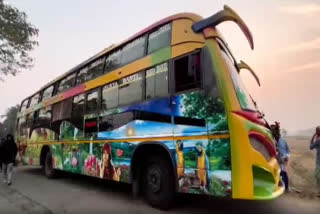 The bus in which driver died suffeing heart attack (Source: ETV Bharat)