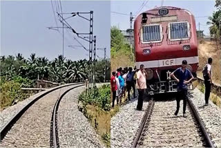 In a miraculous escape, a train carrying thousands of passengers made an emergency halt after the loco pilot noticed a high voltage electric wire was lying on the railway track near Kunigal of Tumkur district.