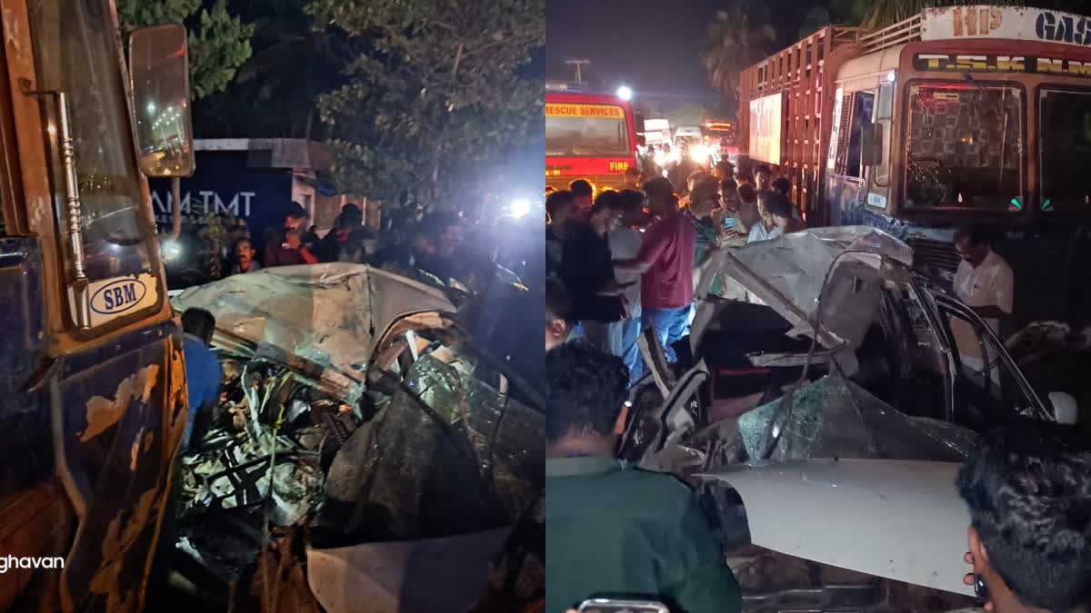 ACCIDENT IN KANNUR  ലോറിയും കാറും കൂട്ടിയിടിച്ച് 5 മരണം  ചെറുകുന്ന് വാഹനാപകടം  CAR GAS LORRY ACCIDENT IN KANNUR