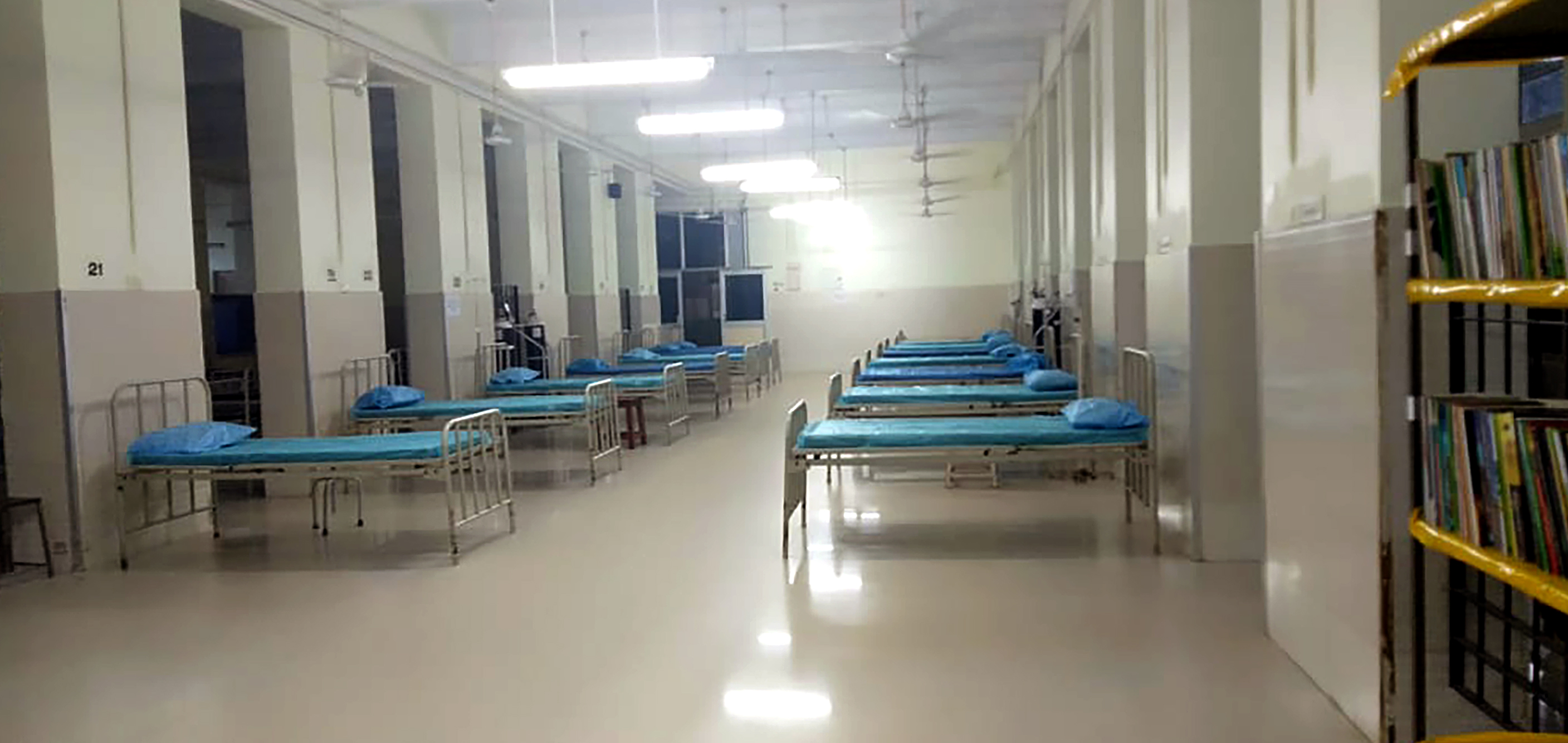 A ward in a Kerala hospital where books and music were arranged for the patients there.