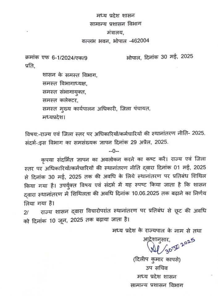 Mohan Govt Order on transfer
