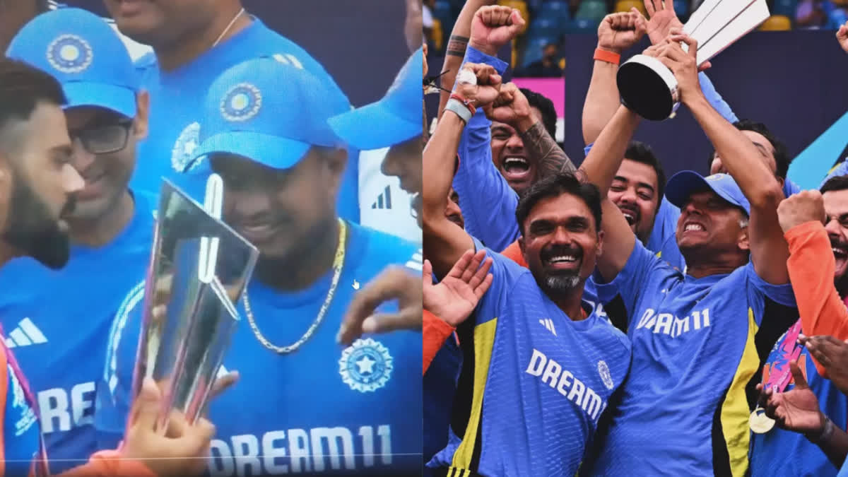 Coach Rahul Dravid roared as Virat Kohli handed over the T20 World Cup trophy