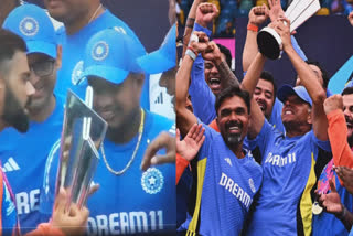 Coach Rahul Dravid roared as Virat Kohli handed over the T20 World Cup trophy