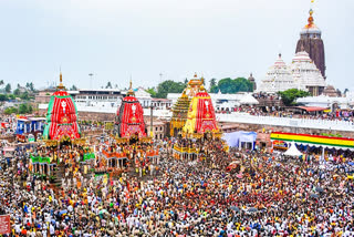 A large number of devotees take part in the ceremonial Rath Yatra procession of Lord Shri Jagannath, in Puri on Friday, June 27, 2025.